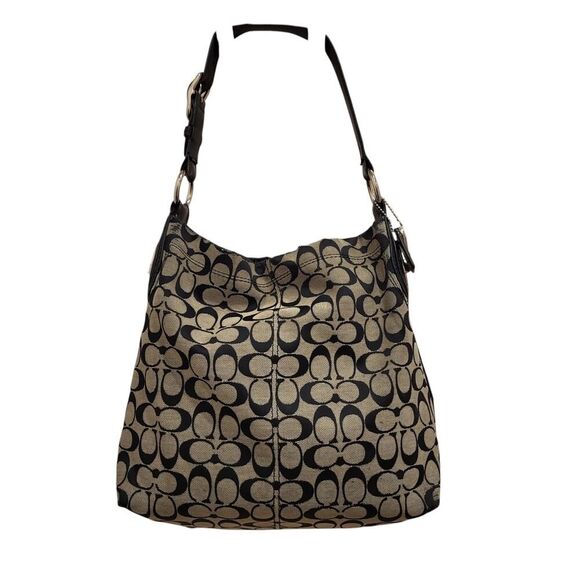 Coach Penelope Hobo Shoulder Bag Signature C Tan Trim Canvas Black Leather Flaws - Picture 5 of 16